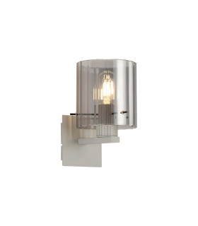Hudson Single Switched Wall Lamp 1 Light E27 Beige Stone/Smoke Wide Line Glass-1