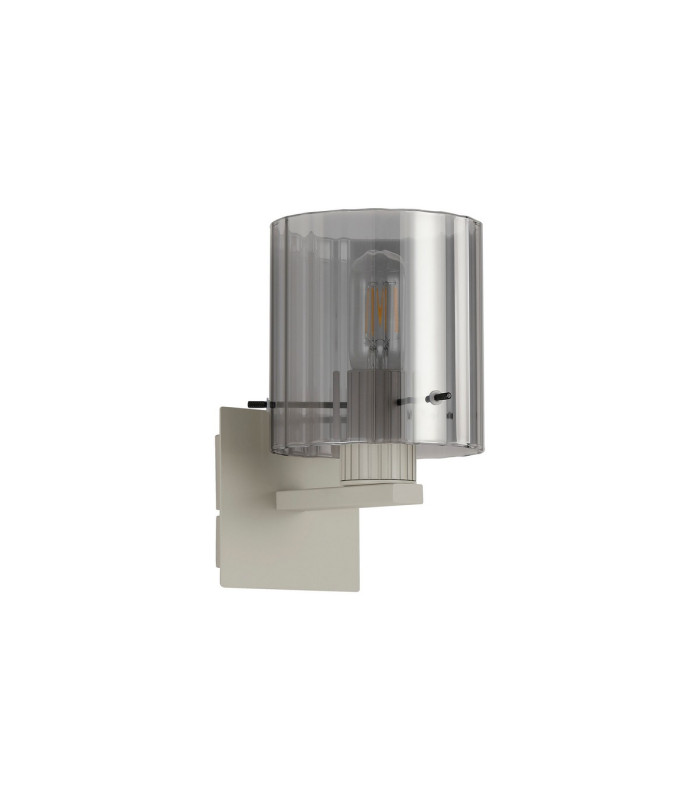 Hudson Single Switched Wall Lamp 1 Light E27 Beige Stone/Smoke Wide Line Glass-4