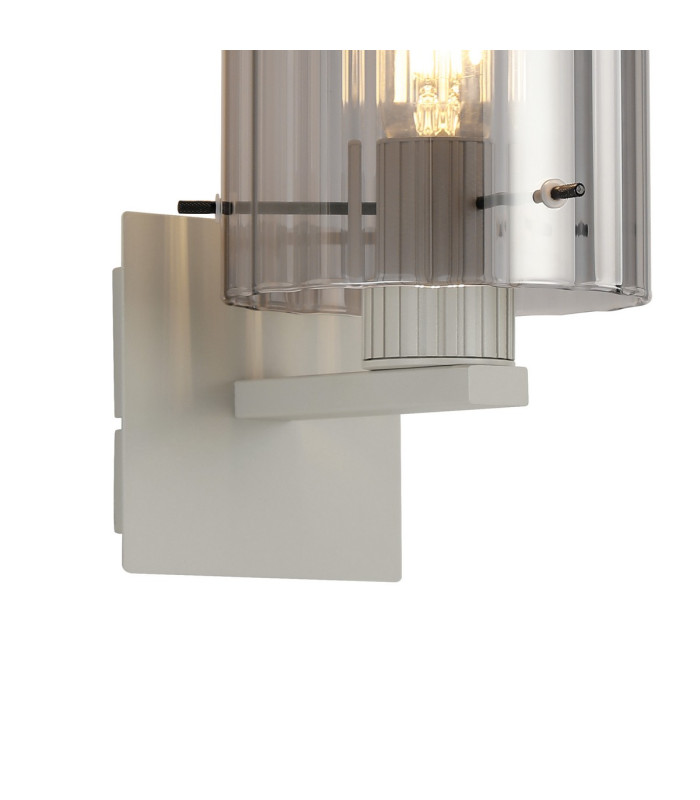 Hudson Single Switched Wall Lamp 1 Light E27 Beige Stone/Smoke Wide Line Glass-5