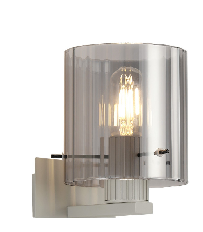 Hudson Single Switched Wall Lamp 1 Light E27 Beige Stone/Smoke Wide Line Glass-6