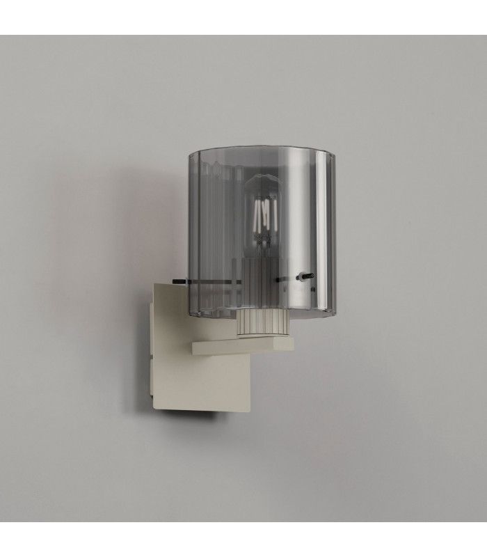 Hudson Single Switched Wall Lamp 1 Light E27 Beige Stone/Smoke Wide Line Glass-7