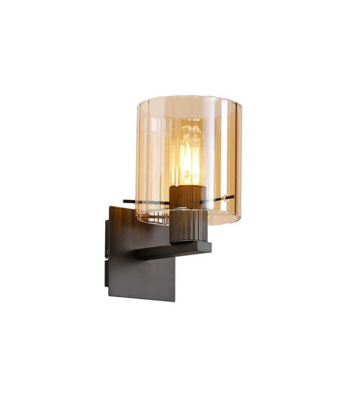 Hudson Single Switched Wall Lamp 1 Light E27 Dark Grey/Amber Wide Line Glass-1