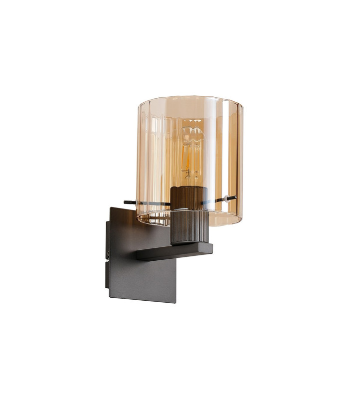 Hudson Single Switched Wall Lamp 1 Light E27 Dark Grey/Amber Wide Line Glass-3