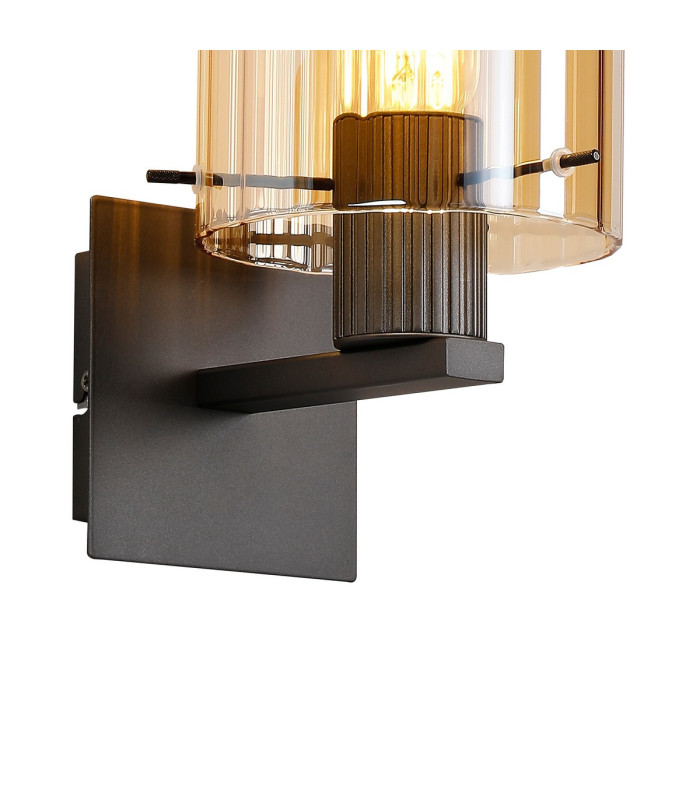 Hudson Single Switched Wall Lamp 1 Light E27 Dark Grey/Amber Wide Line Glass-4