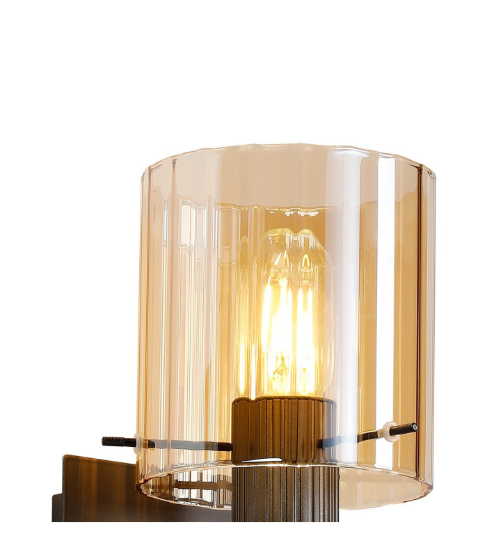 Hudson Single Switched Wall Lamp 1 Light E27 Dark Grey/Amber Wide Line Glass-5