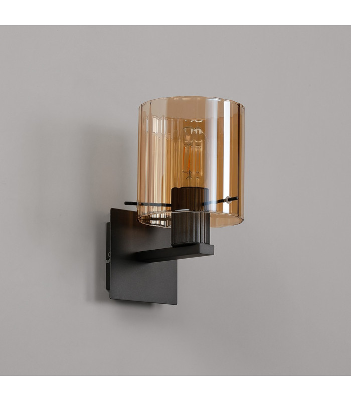 Hudson Single Switched Wall Lamp 1 Light E27 Dark Grey/Amber Wide Line Glass-6