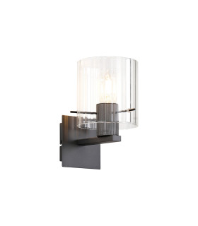 Hudson Single Switched Wall Lamp 1 Light E27 Dark Grey/Clear Wide Line Glass-1