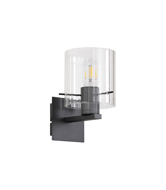 Hudson Single Switched Wall Lamp 1 Light E27 Dark Grey/Clear Wide Line Glass-3