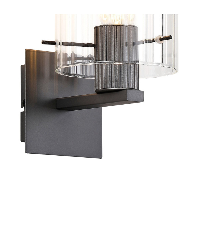 Hudson Single Switched Wall Lamp 1 Light E27 Dark Grey/Clear Wide Line Glass-4