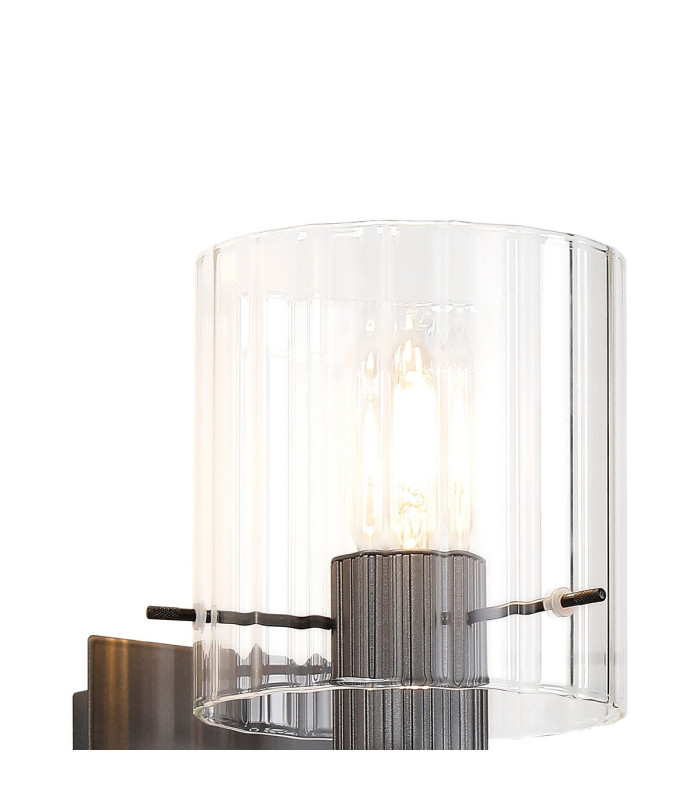 Hudson Single Switched Wall Lamp 1 Light E27 Dark Grey/Clear Wide Line Glass-5