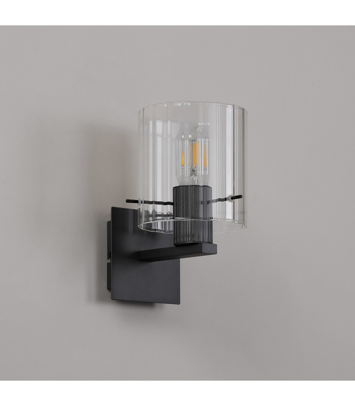 Hudson Single Switched Wall Lamp 1 Light E27 Dark Grey/Clear Wide Line Glass-6