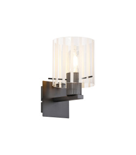 Hudson Single Switched Wall Lamp 1 Light E27 Dark Grey/Frosted/Clear Wide Line Glass-1
