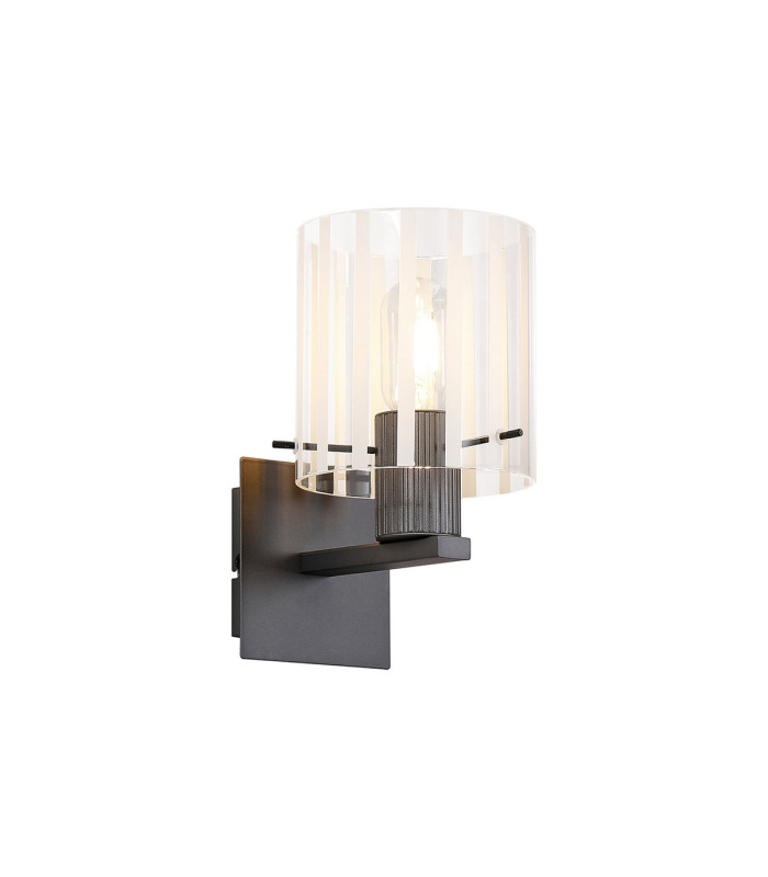 Hudson Single Switched Wall Lamp 1 Light E27 Dark Grey/Frosted/Clear Wide Line Glass-1