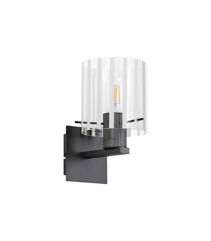 Hudson Single Switched Wall Lamp 1 Light E27 Dark Grey/Frosted/Clear Wide Line Glass-4