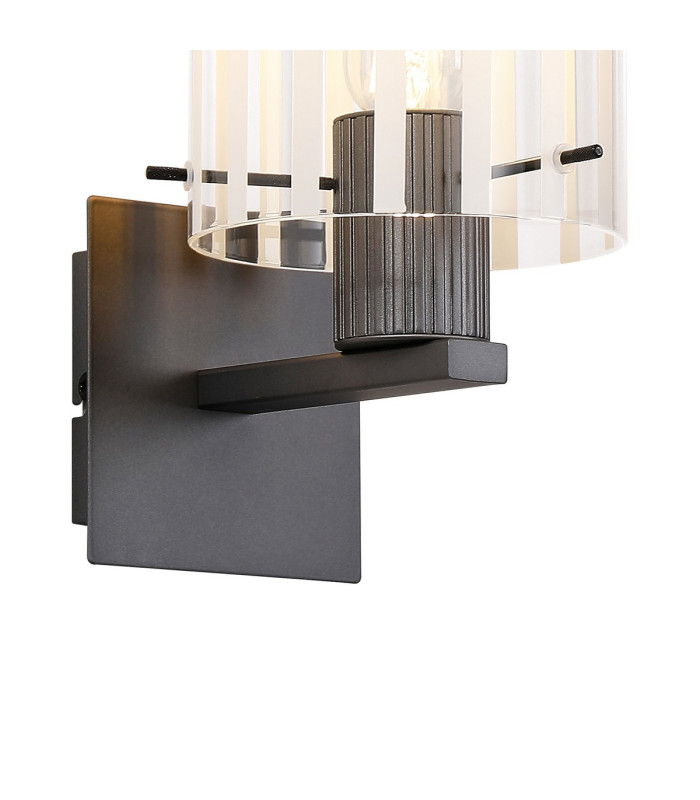 Hudson Single Switched Wall Lamp 1 Light E27 Dark Grey/Frosted/Clear Wide Line Glass-5