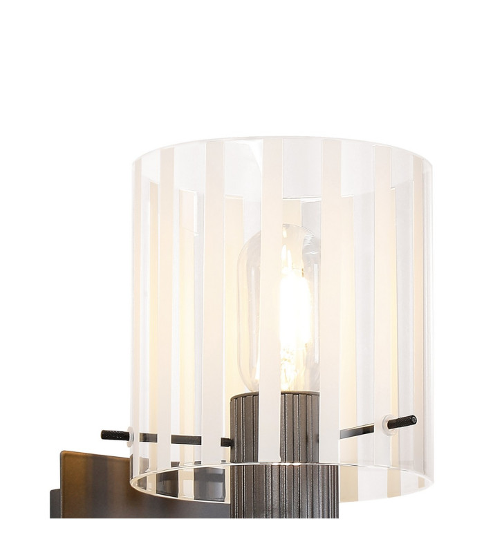 Hudson Single Switched Wall Lamp 1 Light E27 Dark Grey/Frosted/Clear Wide Line Glass-6