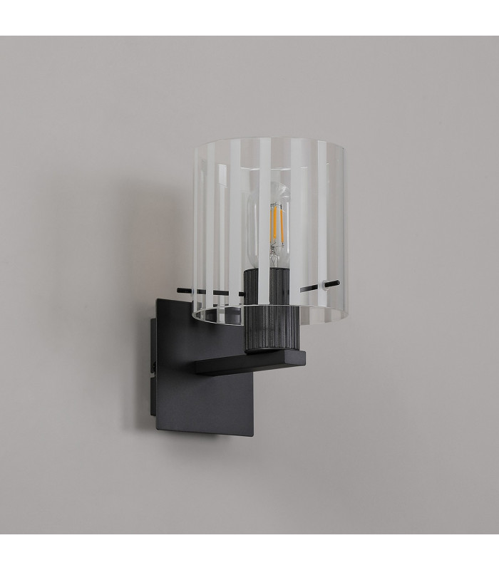 Hudson Single Switched Wall Lamp 1 Light E27 Dark Grey/Frosted/Clear Wide Line Glass-7