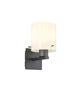Hudson Single Switched Wall Lamp 1 Light E27 Dark Grey/Gloss White Wide Line Glass-1