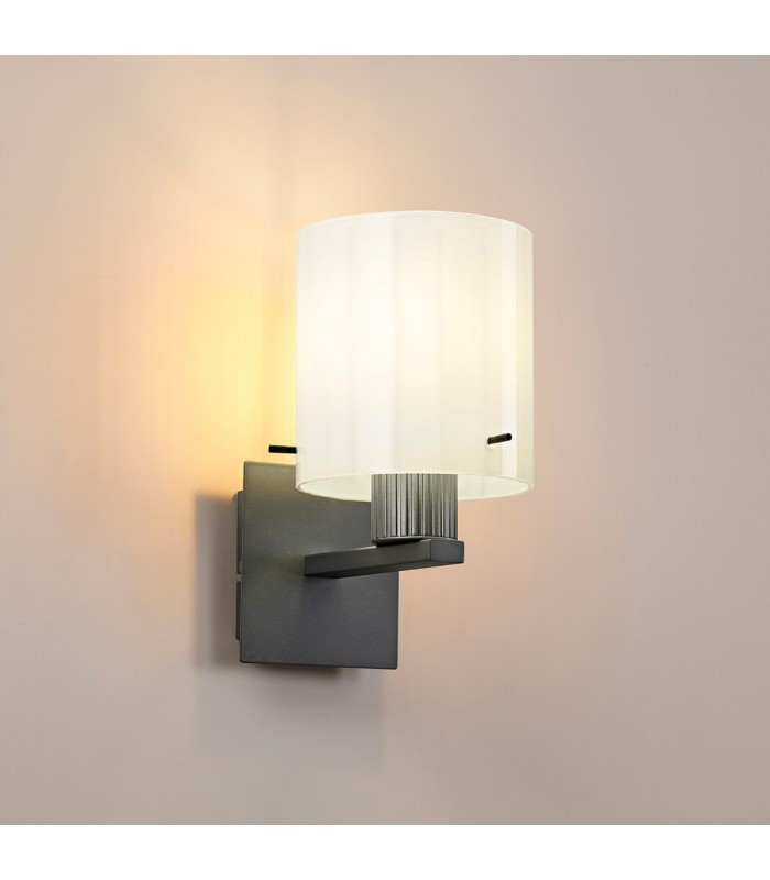 Hudson Single Switched Wall Lamp 1 Light E27 Dark Grey/Gloss White Wide Line Glass-3