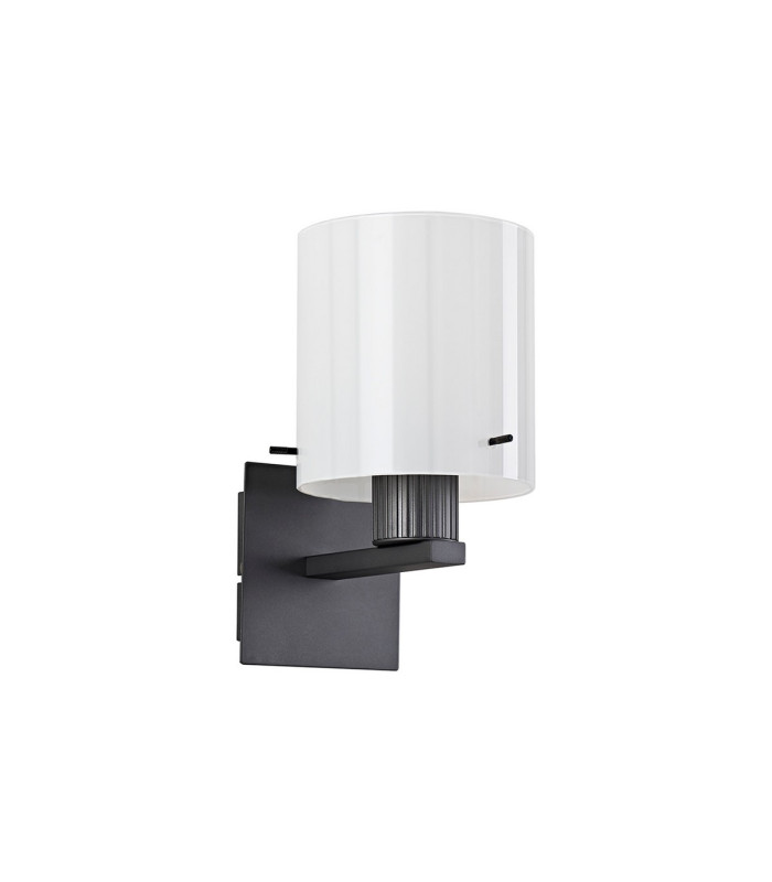 Hudson Single Switched Wall Lamp 1 Light E27 Dark Grey/Gloss White Wide Line Glass-4