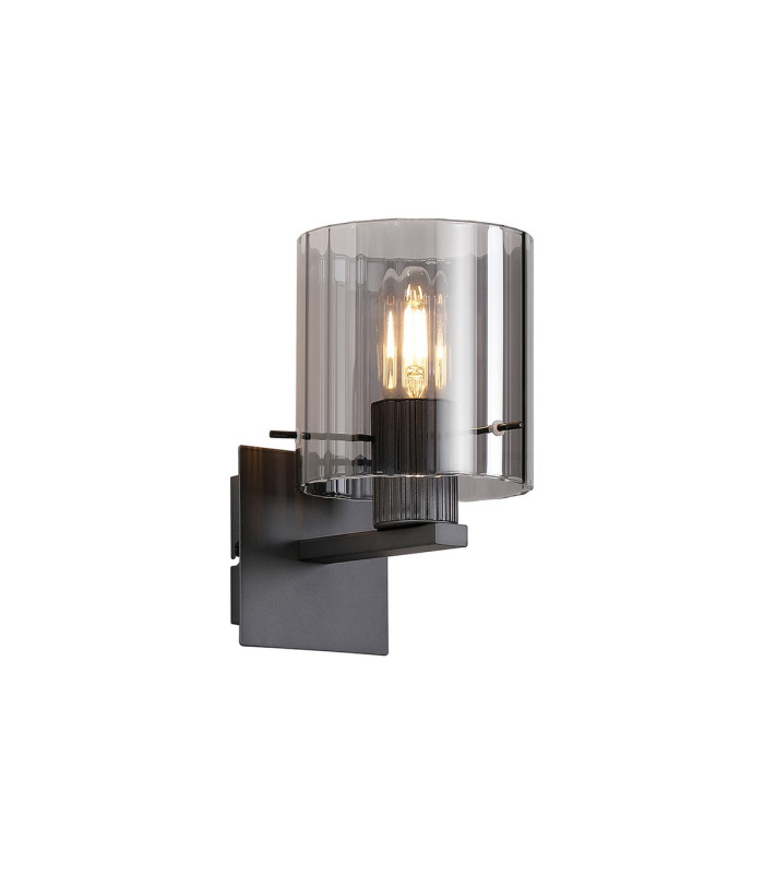Hudson Single Switched Wall Lamp 1 Light E27 Dark Grey/Smoke Wide Line Glass-1