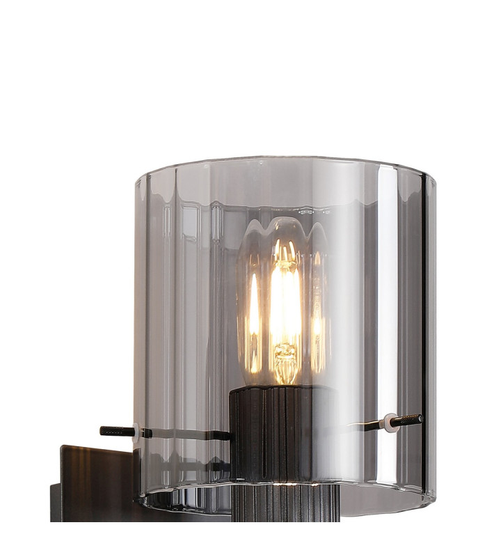 Hudson Single Switched Wall Lamp 1 Light E27 Dark Grey/Smoke Wide Line Glass-6