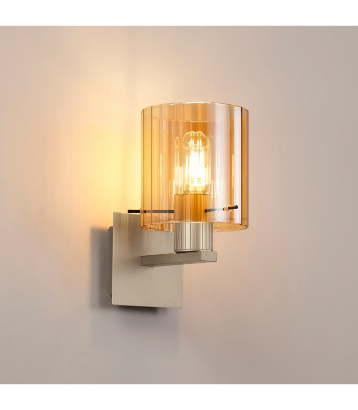 Hudson Single Switched Wall Lamp 1 Light E27 Light Gold/Amber Wide Line Glass-3