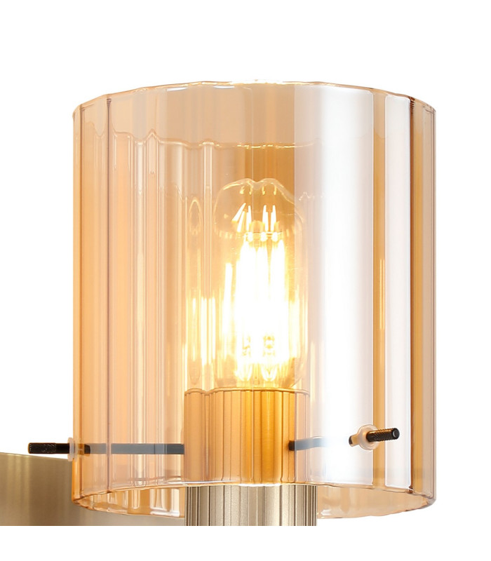 Hudson Single Switched Wall Lamp 1 Light E27 Light Gold/Amber Wide Line Glass-6
