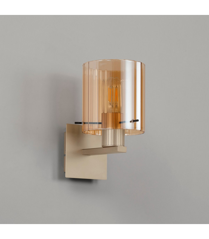 Hudson Single Switched Wall Lamp 1 Light E27 Light Gold/Amber Wide Line Glass-7