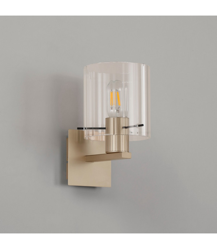 Hudson Single Switched Wall Lamp 1 Light E27 Light Gold/Clear Wide Line Glass-7