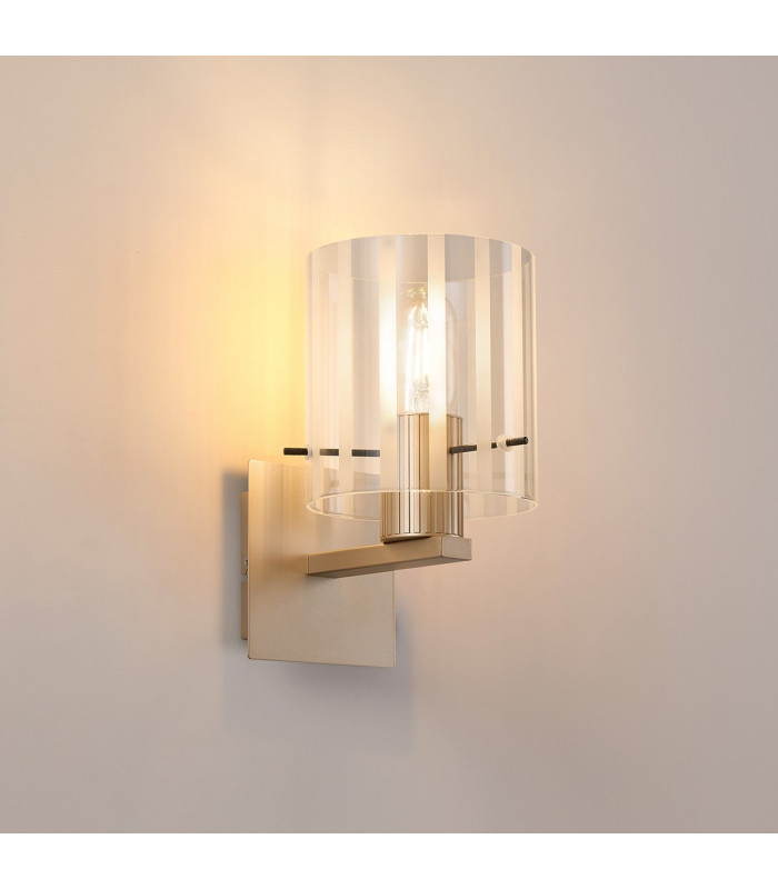 Hudson Single Switched Wall Lamp 1 Light E27 Light Gold/Frosted/Clear Wide Line Glass-3