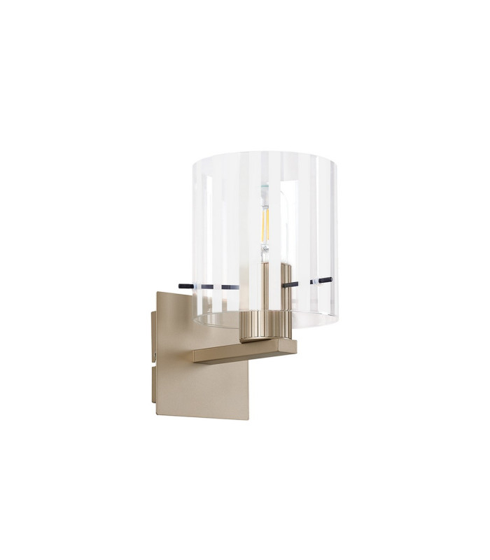 Hudson Single Switched Wall Lamp 1 Light E27 Light Gold/Frosted/Clear Wide Line Glass-4