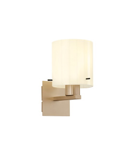 Hudson Single Switched Wall Lamp 1 Light E27 Light Gold/Gloss White Wide Line Glass-1