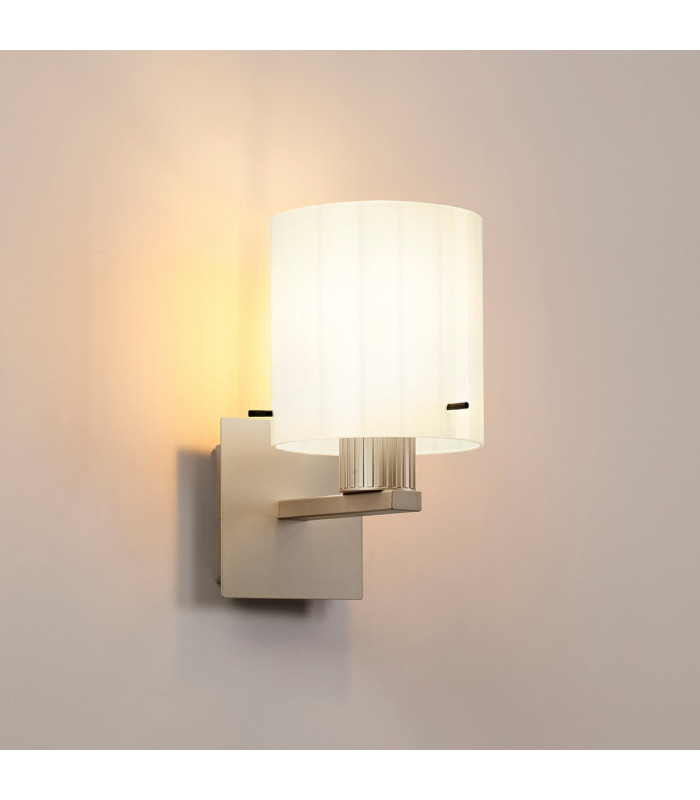 Hudson Single Switched Wall Lamp 1 Light E27 Light Gold/Gloss White Wide Line Glass-3