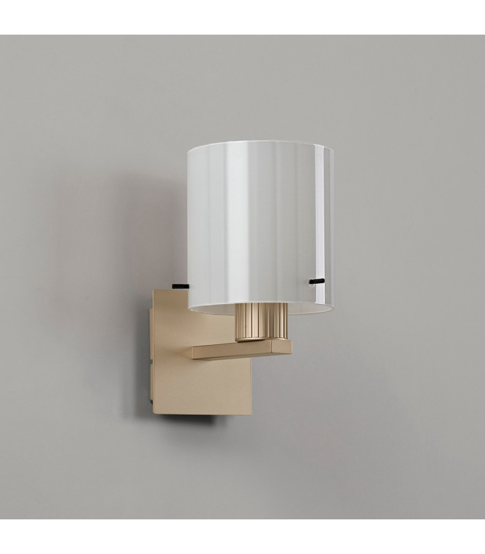 Hudson Single Switched Wall Lamp 1 Light E27 Light Gold/Gloss White Wide Line Glass-7