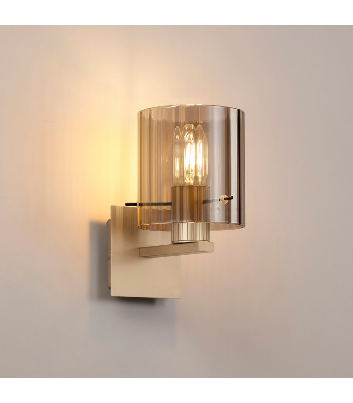 Hudson Single Switched Wall Lamp 1 Light E27 Light Gold/Smoke Wide Line Glass-3