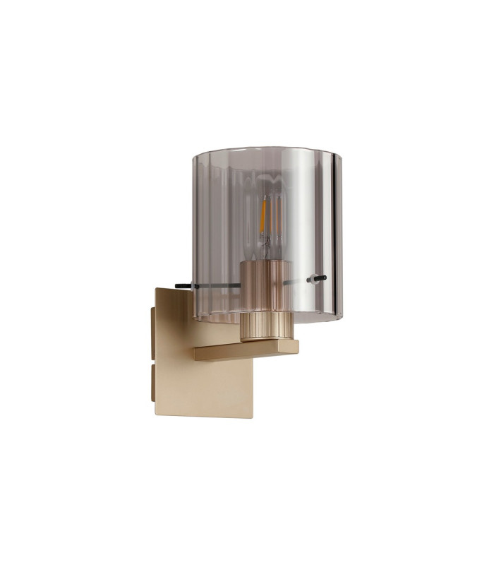 Hudson Single Switched Wall Lamp 1 Light E27 Light Gold/Smoke Wide Line Glass-4