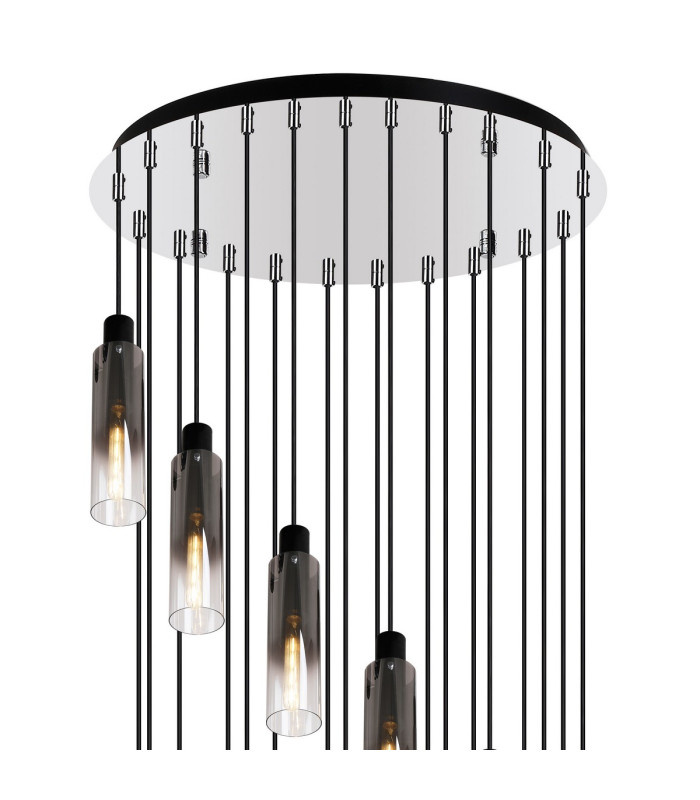 Peekskill Fixed Spiral Round Pendant 21 Light E27 Black/Smoke Fade Glass-5