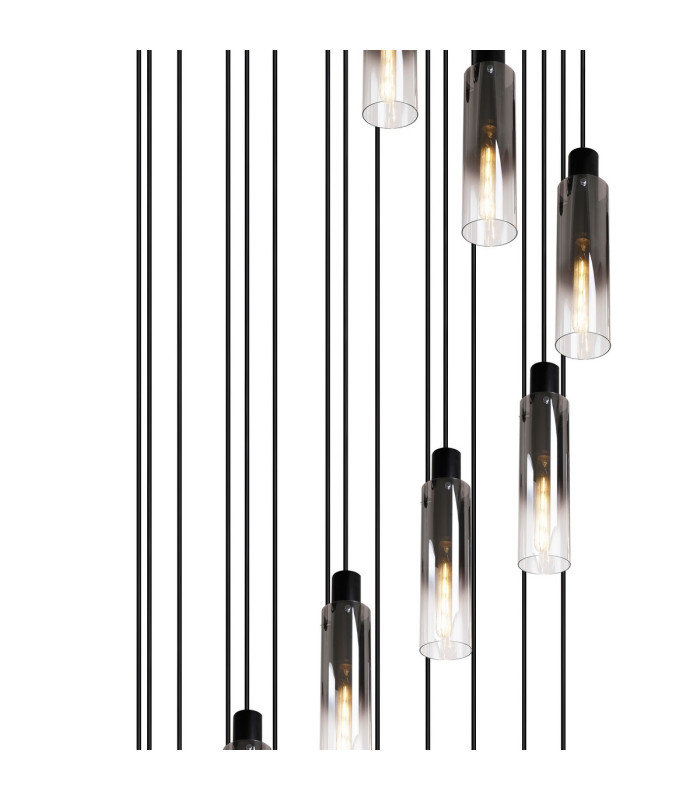 Peekskill Fixed Spiral Round Pendant 21 Light E27 Black/Smoke Fade Glass-6