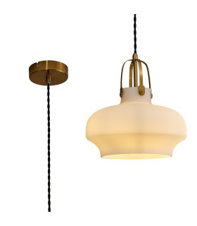 Cobleskill 23cm Single Pendant 1 Light E27 Aged Brass/Opal Glass-1