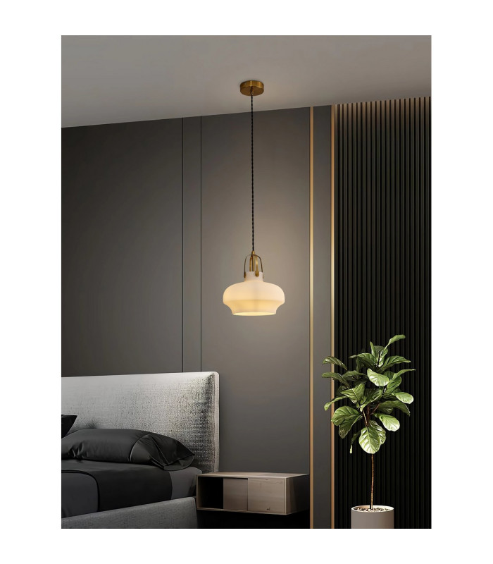 Cobleskill 23cm Single Pendant 1 Light E27 Aged Brass/Opal Glass-5