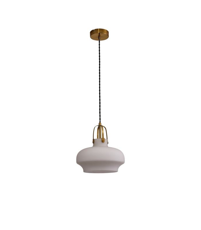 Cobleskill 23cm Single Pendant 1 Light E27 Aged Brass/Opal Glass-7