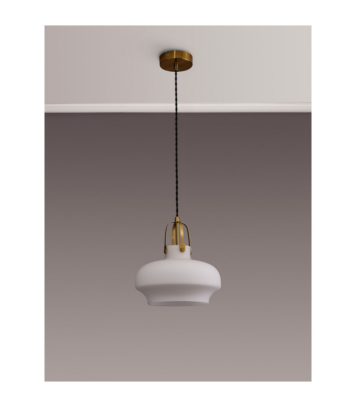 Cobleskill 23cm Single Pendant 1 Light E27 Aged Brass/Opal Glass-11