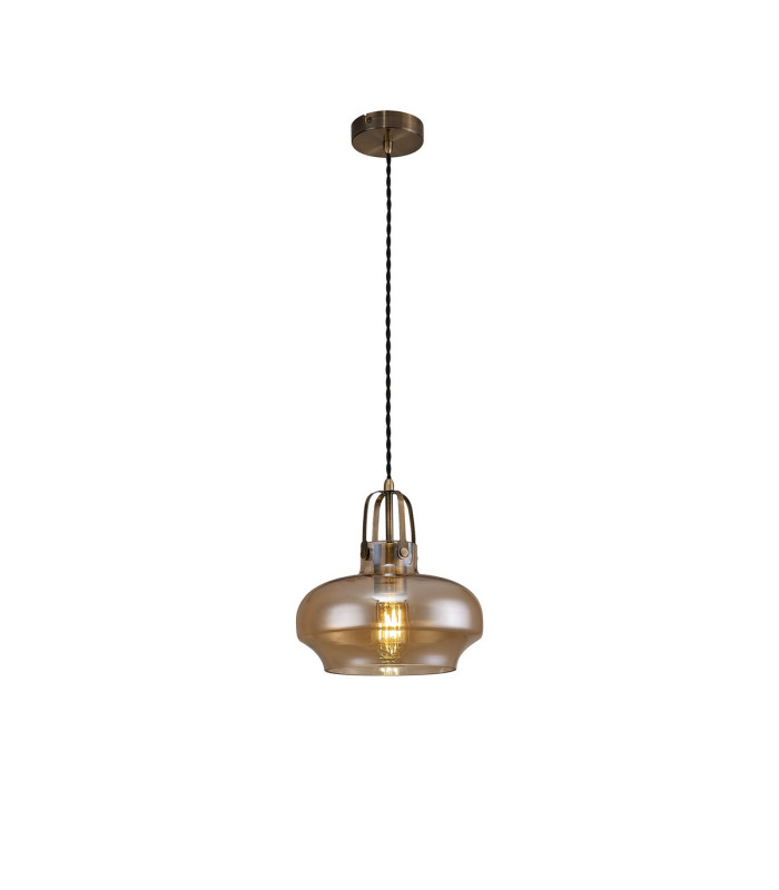 Cobleskill 23cm Single Pendant 1 Light E27 Antique Brass/Amber Plated Glass-5