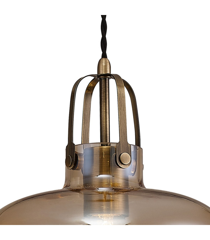 Cobleskill 23cm Single Pendant 1 Light E27 Antique Brass/Amber Plated Glass-8