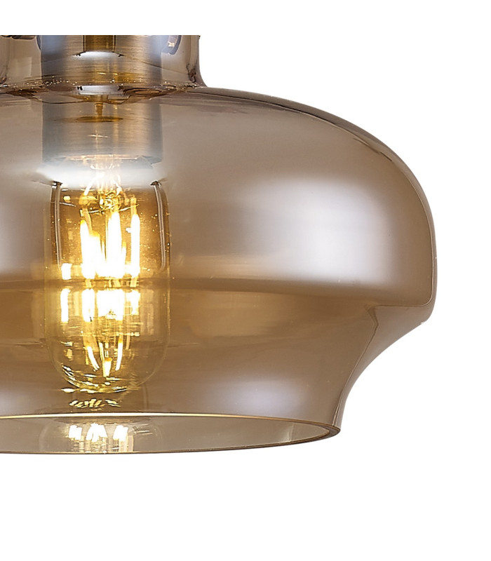 Cobleskill 23cm Single Pendant 1 Light E27 Antique Brass/Amber Plated Glass-9