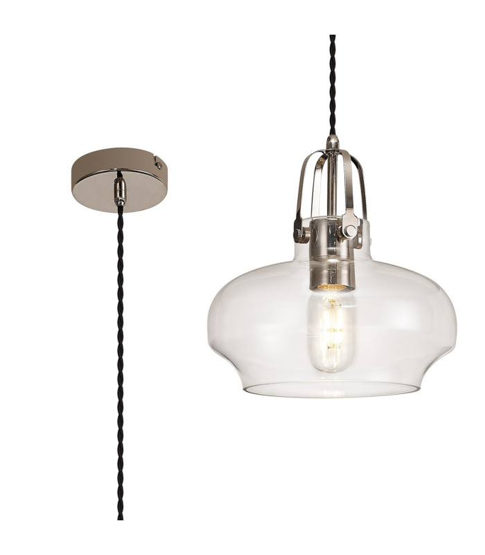 Cobleskill 23cm Single Pendant 1 Light E27 Polished Nickel/Clear Glass-1