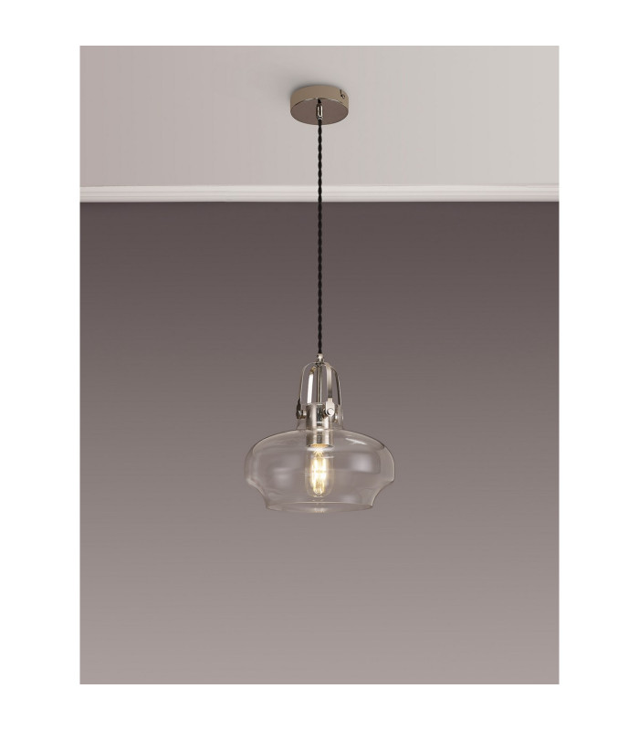 Cobleskill 23cm Single Pendant 1 Light E27 Polished Nickel/Clear Glass-3