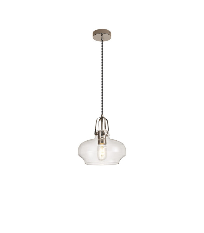 Cobleskill 23cm Single Pendant 1 Light E27 Polished Nickel/Clear Glass-4