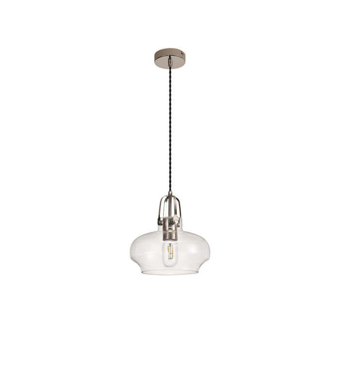 Cobleskill 23cm Single Pendant 1 Light E27 Polished Nickel/Clear Glass-5